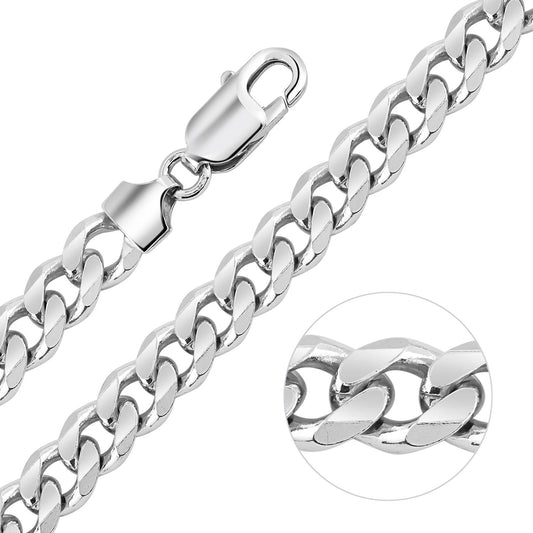 Sterling Silver 9.3mm Diamond Cut Curb Chain Necklace Heavy