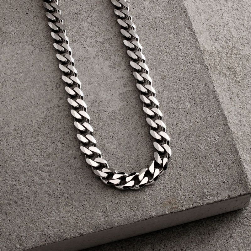 Sterling Silver 7.3mm Diamond Cut Curb Chain Necklace Heavy
