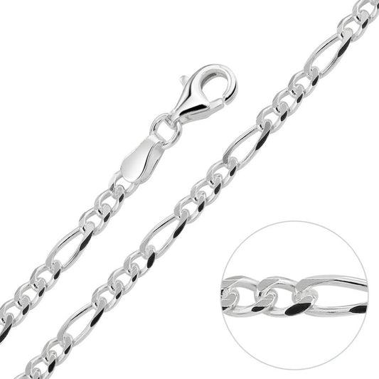 Sterling Silver 3mm Diamond Cut Figaro Chain Necklace