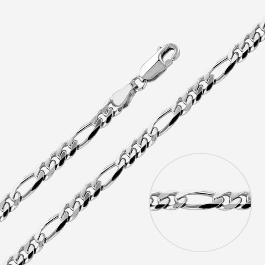 Sterling Silver 4.5mm Diamond Cut Figaro Chain Necklace