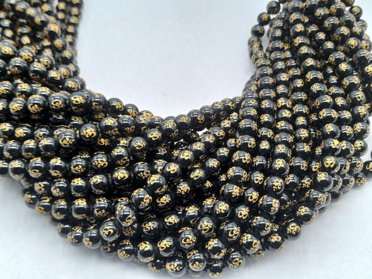 Natural Black Onyx OM Beads Bracelet