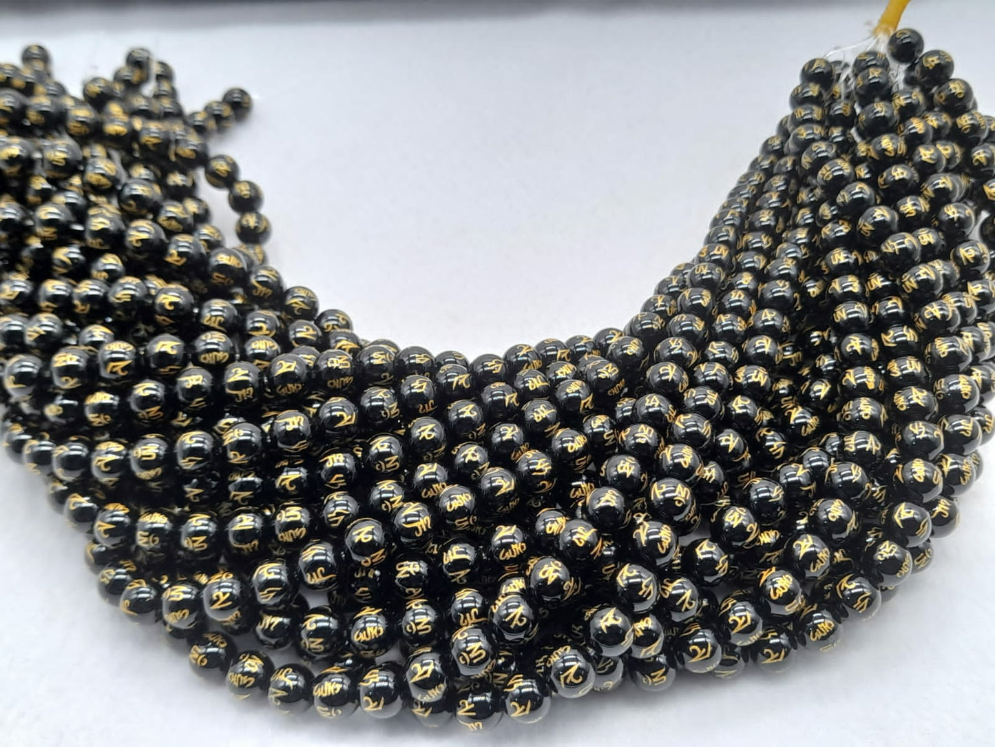 Natural Black Onyx - OM Padma Namh Beads Bracelet