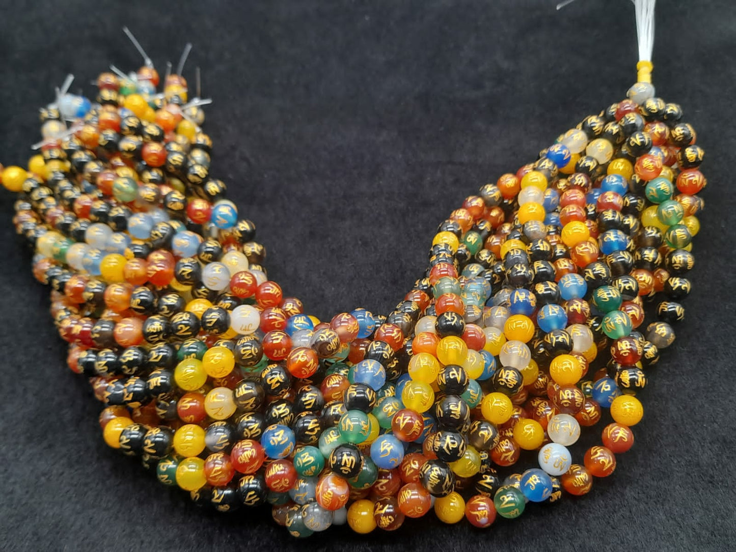 Natural Multi Onyx - OM Padma Namh Beads Bracelet
