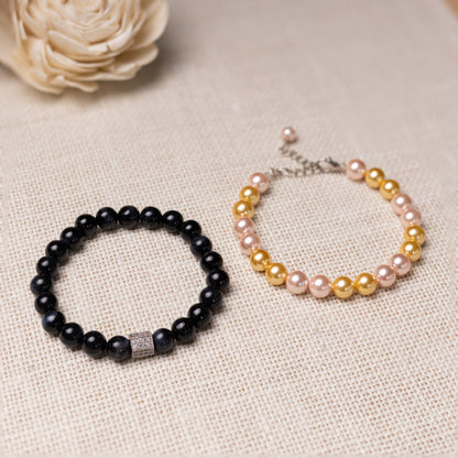 Black Onyx & Shell Pearl Bead Bracelets Combo