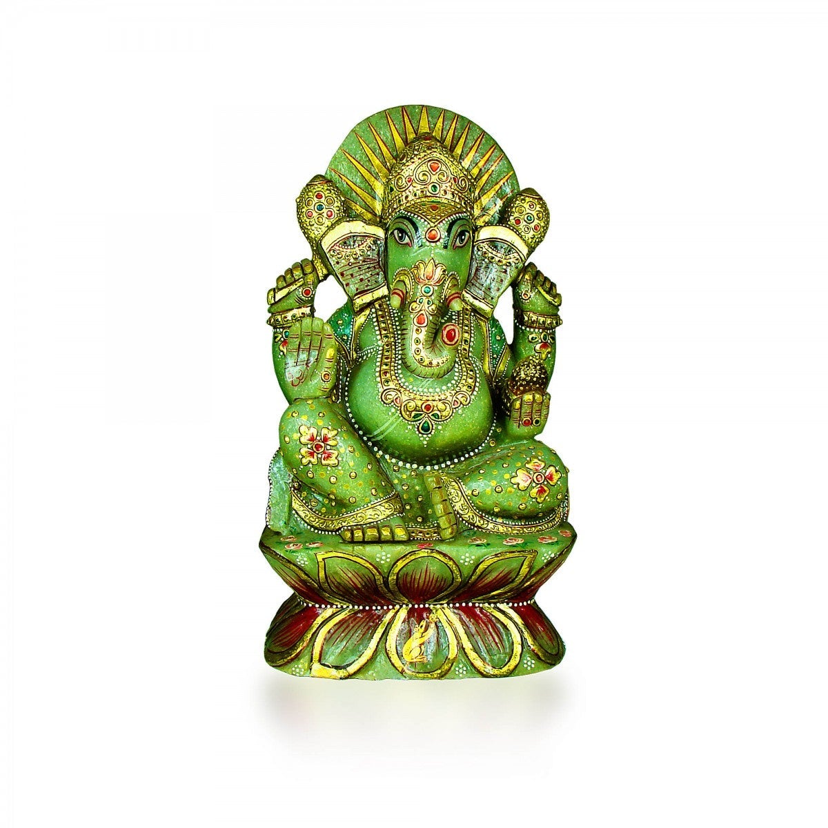 God Idols Crafted with Green Jade Stone Lord Ganesha Idol Image 1