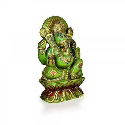 God Idols Crafted with Green Jade Stone Lord Ganesha Idol Image 2