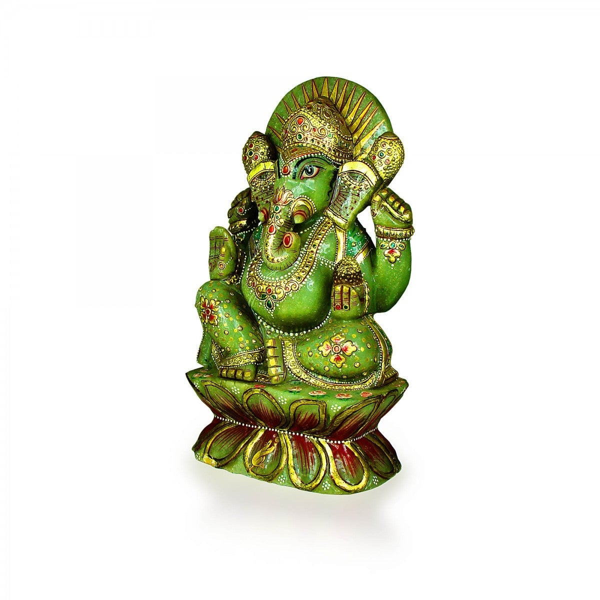 God Idols Crafted with Green Jade Stone Lord Ganesha Idol