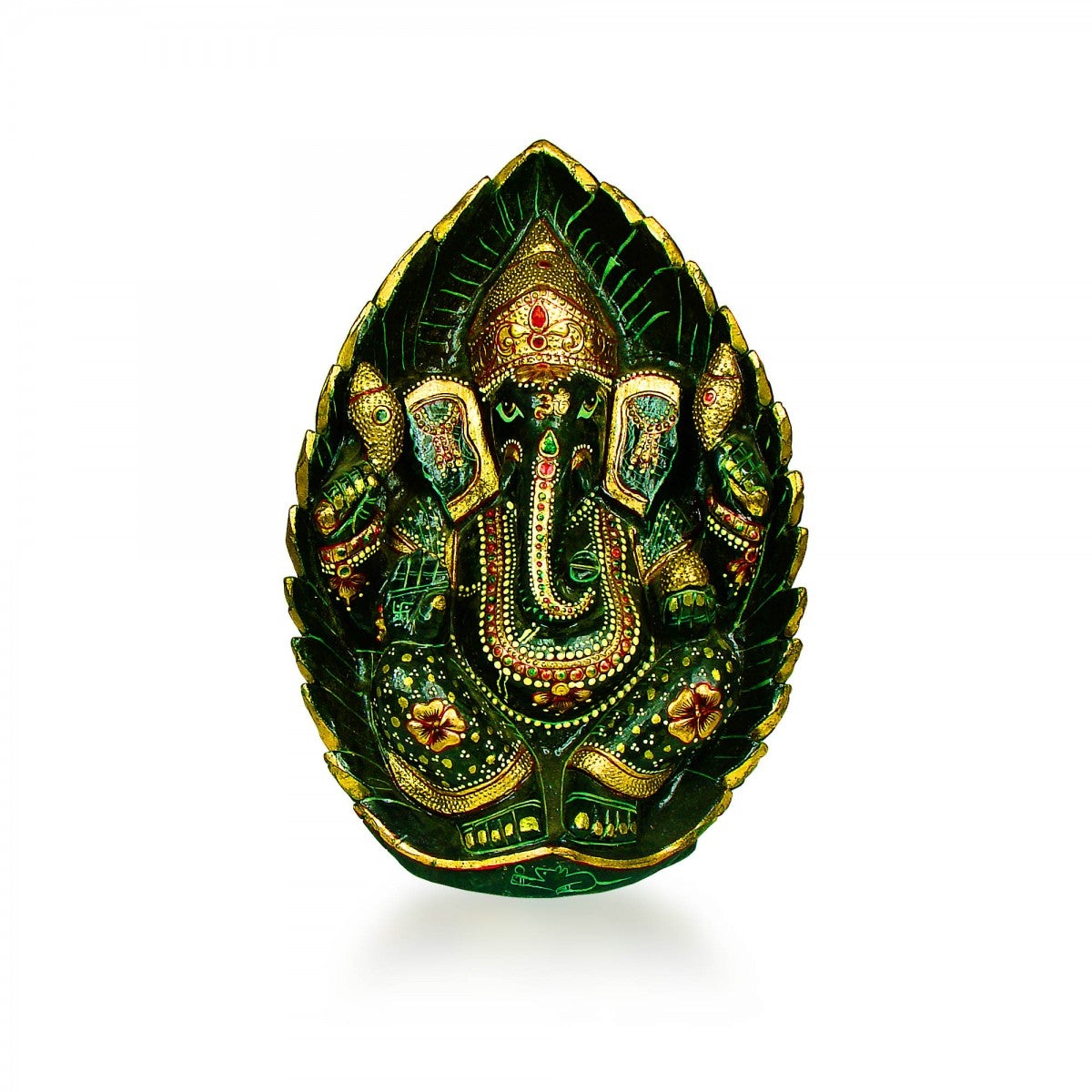 God Idols Creative Idol of Lord Ganesha Carved on Dark Green Jade Stone Image 2