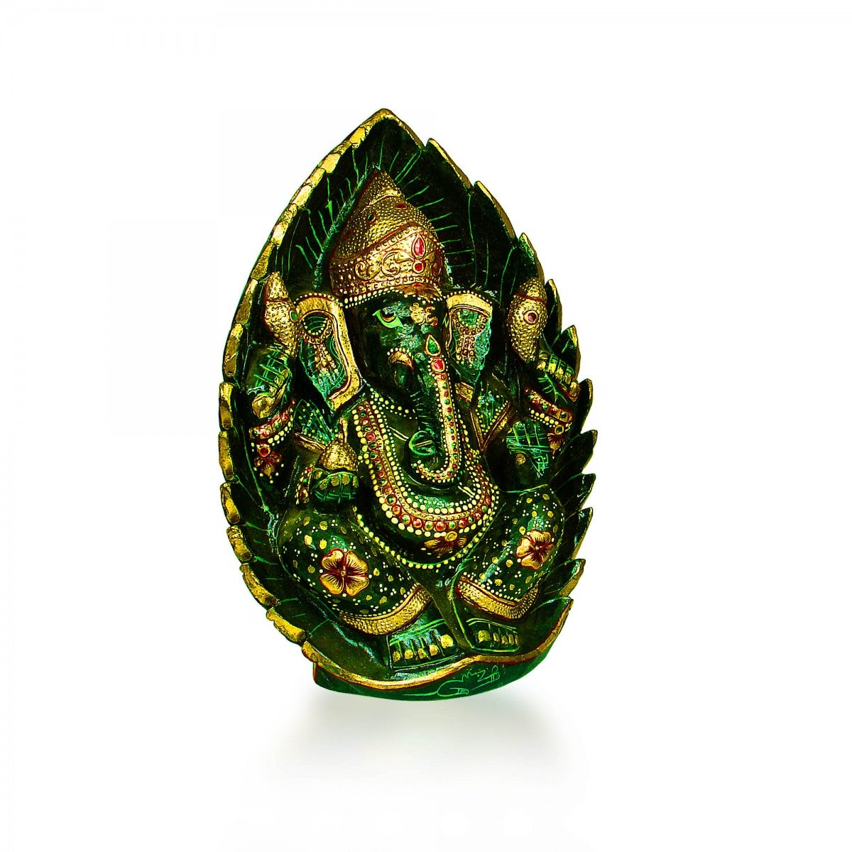 God Idols Creative Idol of Lord Ganesha Carved on Dark Green Jade Stone
