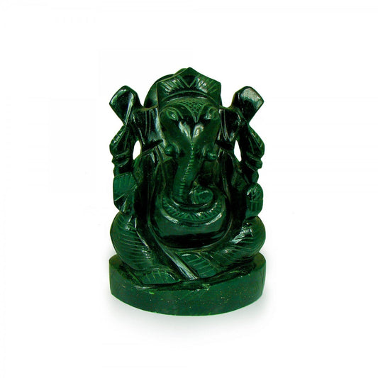 God Idols Dark Green Jade Stone Idol of Lord Ganeshaa Image 2