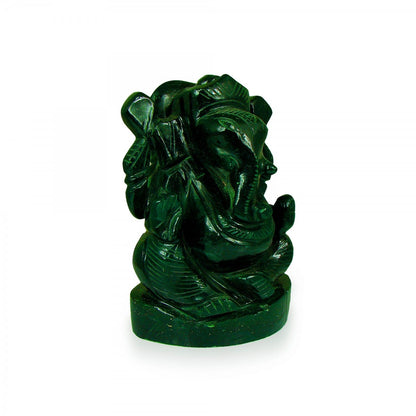God Idols Dark Green Jade Stone Idol of Lord Ganeshaa
