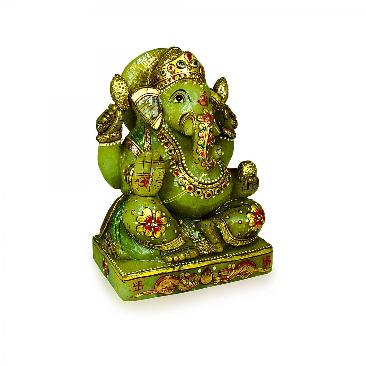 God Idols Durable Green Jade Stoned God Ganesha’s Statue Image 1