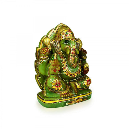 God Idols Idol of Lord Ganeshaa Made with Green Jade Stone