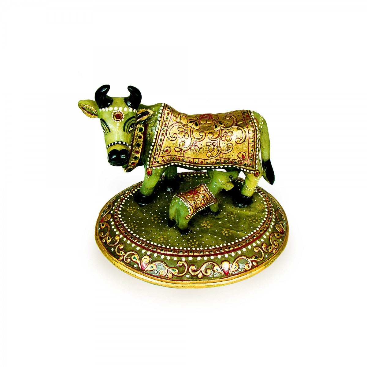 God Idols The Cow & Calf Idol made with Green Jade Stone Image 1