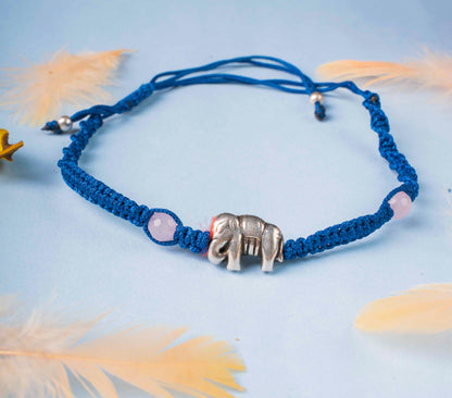 Hand Braided Pink Bead Pure Silver Blue Bracelet  1