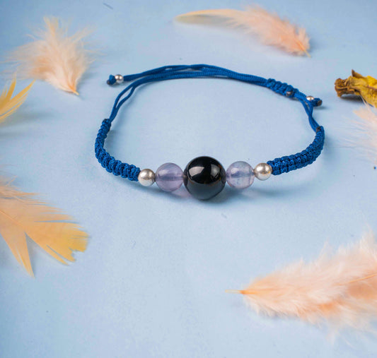 Handmade Black Beaded Blue Bracelet 1
