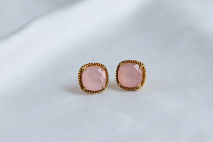 Silver Earrings Elegant Peach Stone Ear Studs
