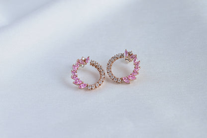 Silver Earrings Pink Stone Leaf Silver Earrings Image 1