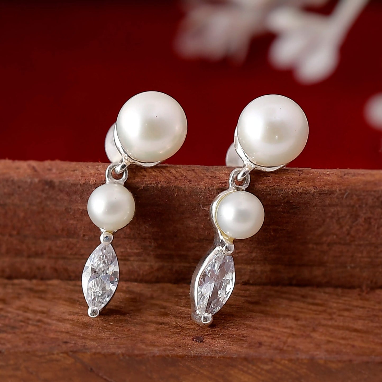 Silver Earrings Pure Silver Pearl Danglers Image 1