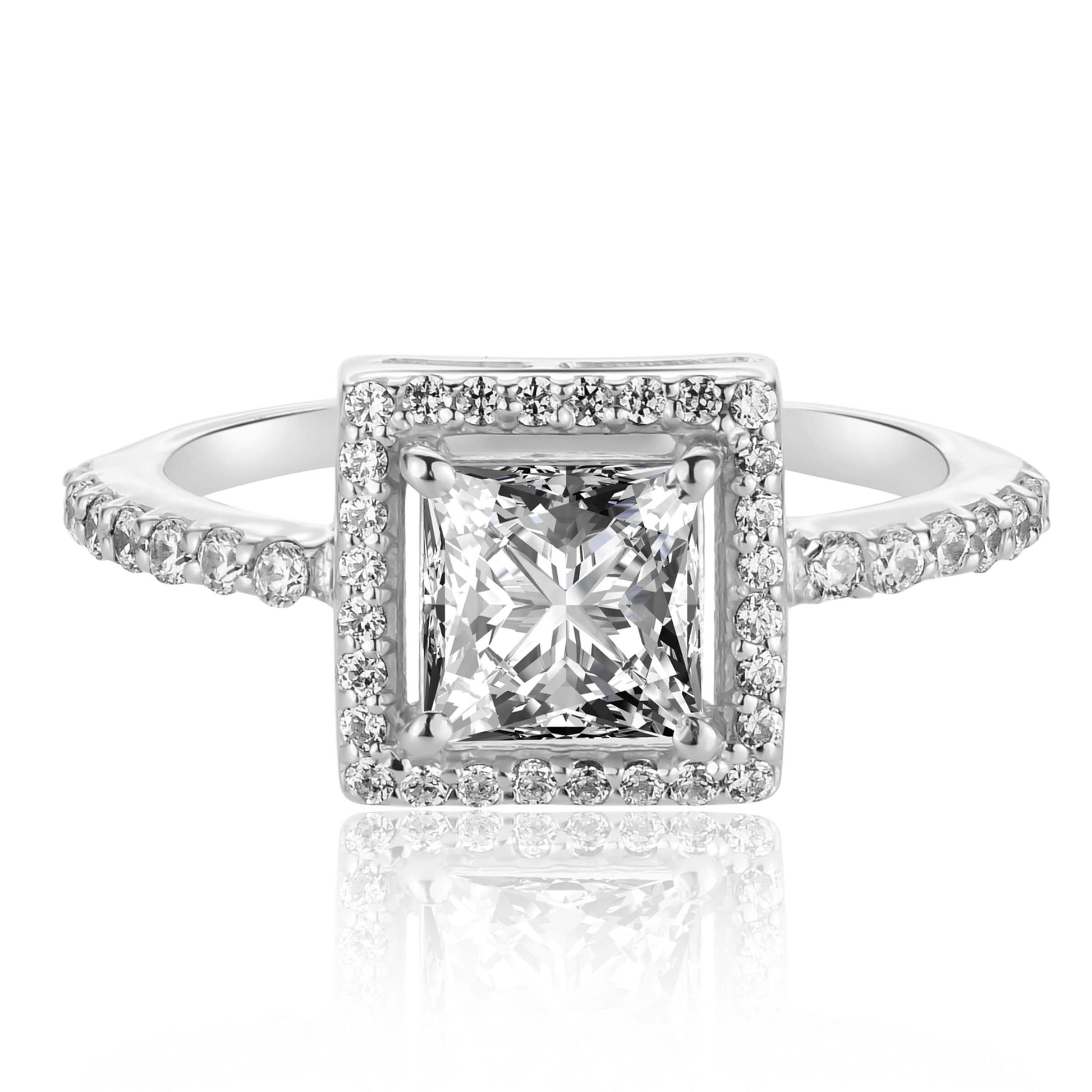 Silver Engagement Rings Princess Cut Silver American Diamond Ring