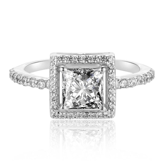 Silver Engagement Rings Princess Cut Silver American Diamond Ring