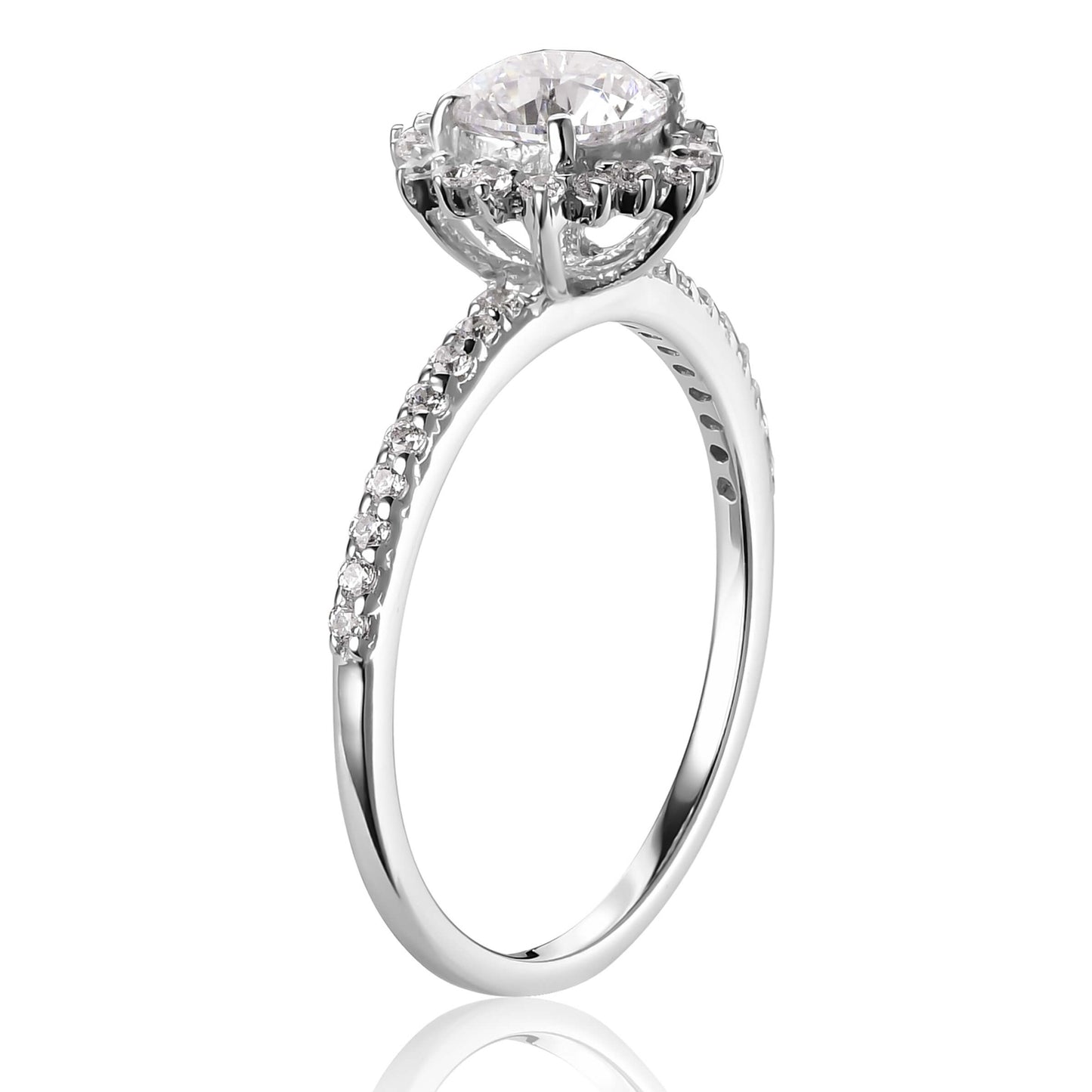 Silver Engagement Rings Pure Silver Diamond Craved Engagement Ring Image 1