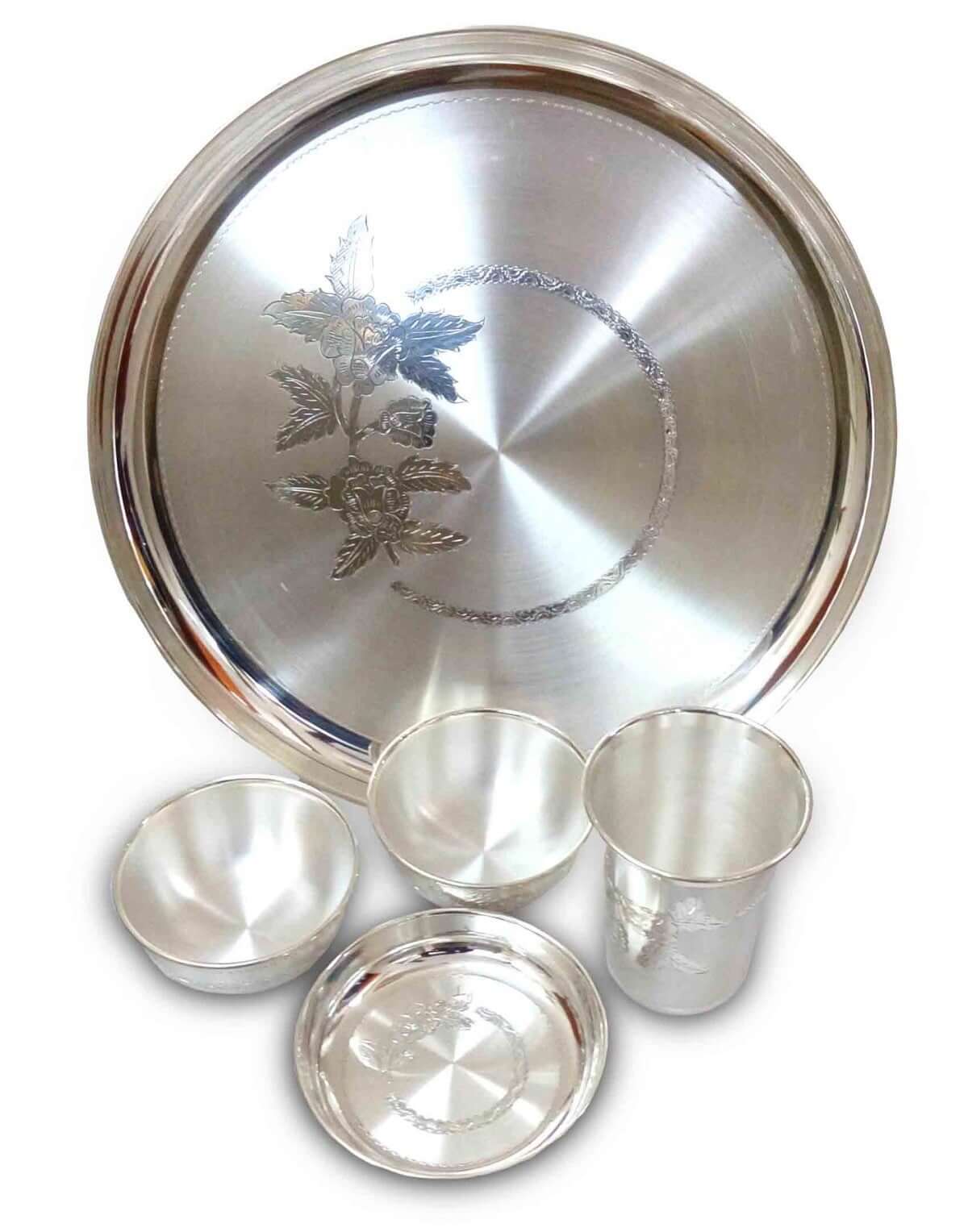 Silver Gift and Articles Silver Dinner Set Flower Leaves Design