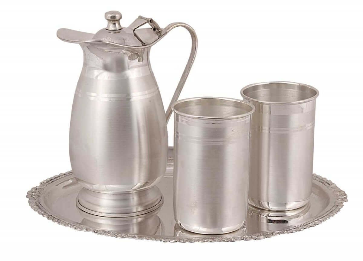 Silver Gift and Articles Silver Glass Jug set with Tray