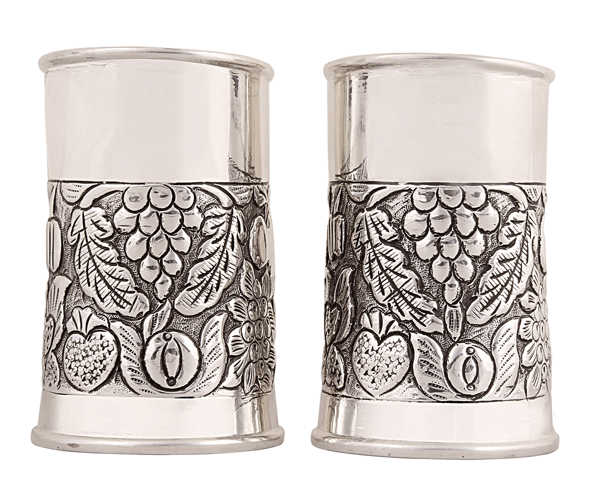 Silver Gift and Articles Silver Glass Set Fruits Embossed Image 1