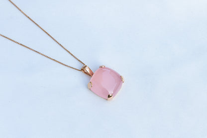 Silver Necklace Dainty Pink Square Opal Necklace Image 1