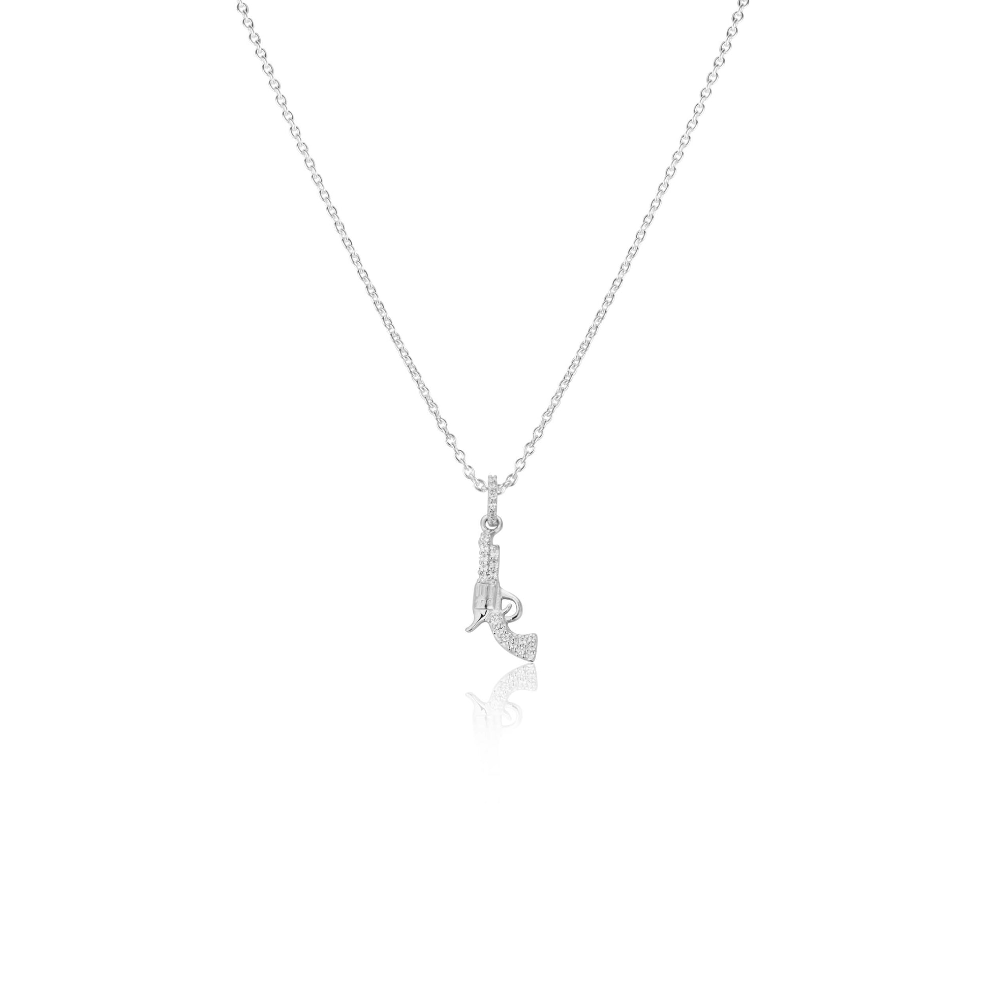 Silver Necklace Diamond Dotted Gun Necklace