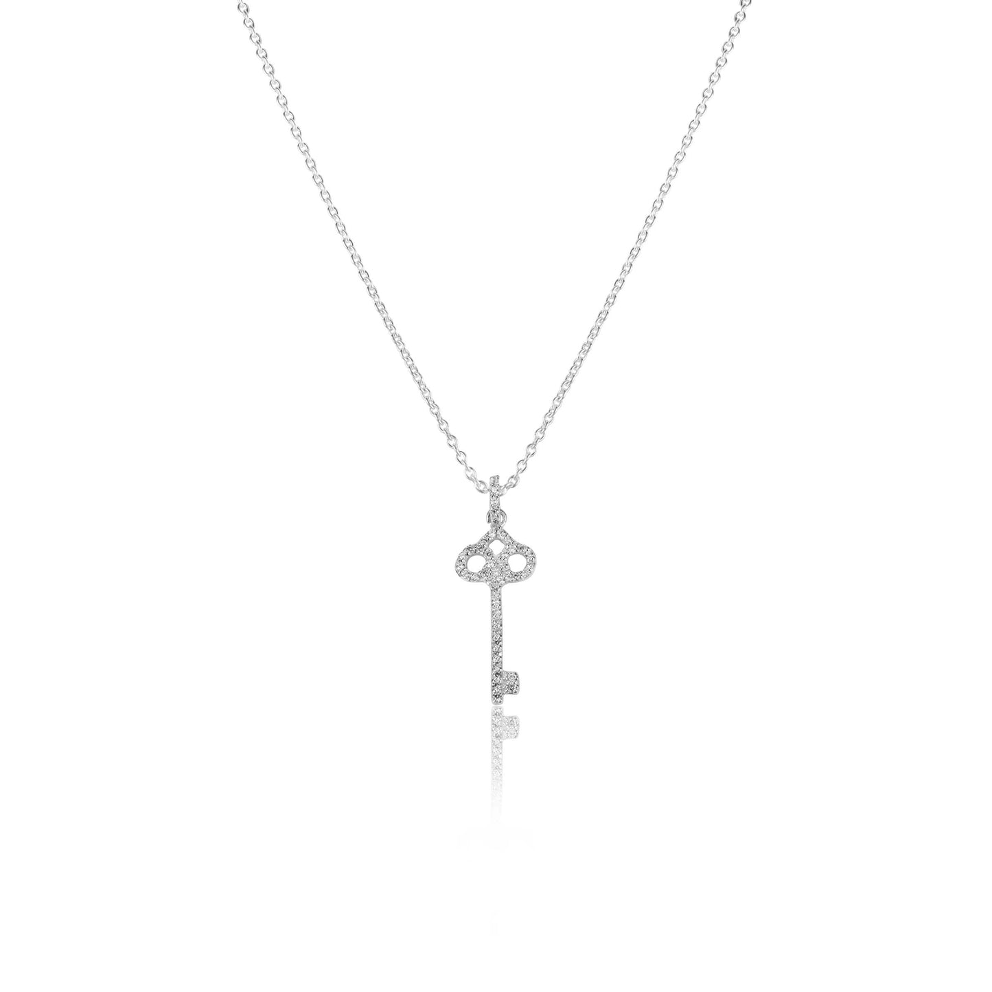 Silver Necklace Diamond Key Necklace Image 1