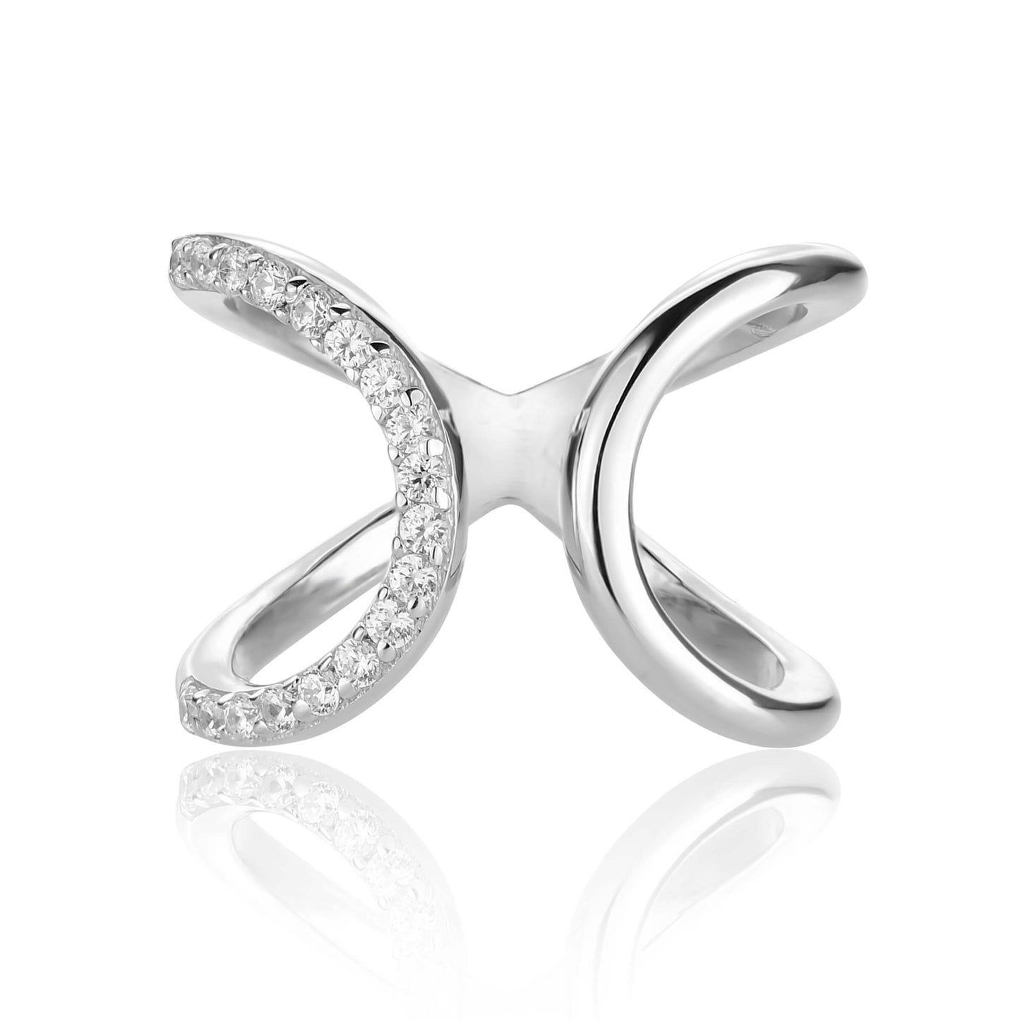 Silver Rings Modest Cubic Zirconia X-Shaped Rings Image 1