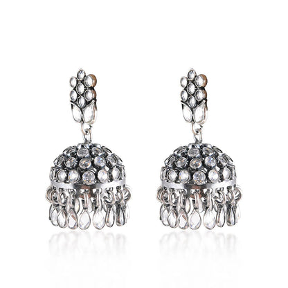 Tribal Earrings Crystal Stones Silver Jhumki 2