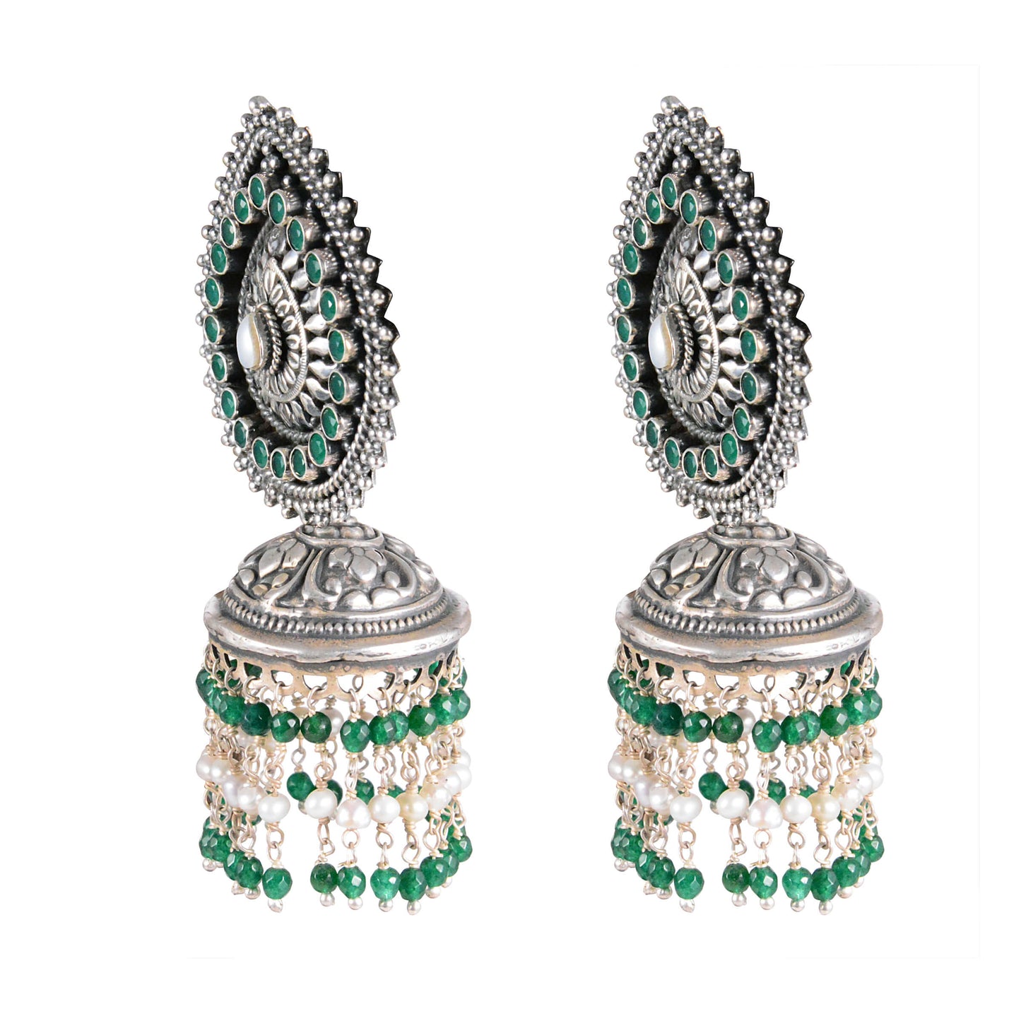 Tribal Earrings Saira Silver Jhumkas with Pearls 2