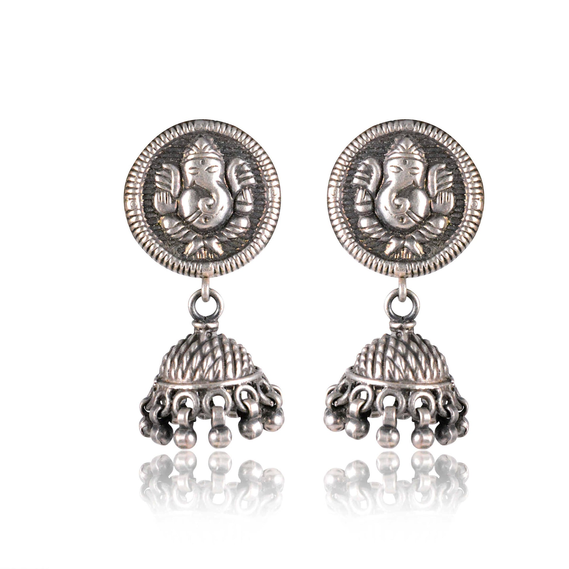 Tribal Earrings Silver Ganesh Round Earrings