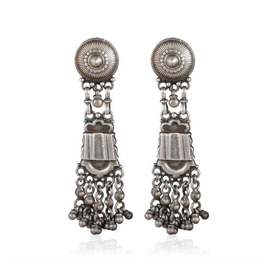 Tribal Earrings Silver Long Dangler Earrings