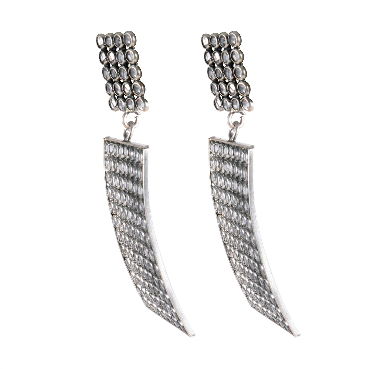 Tribal Earrings Silver Rectangle Dangler 2