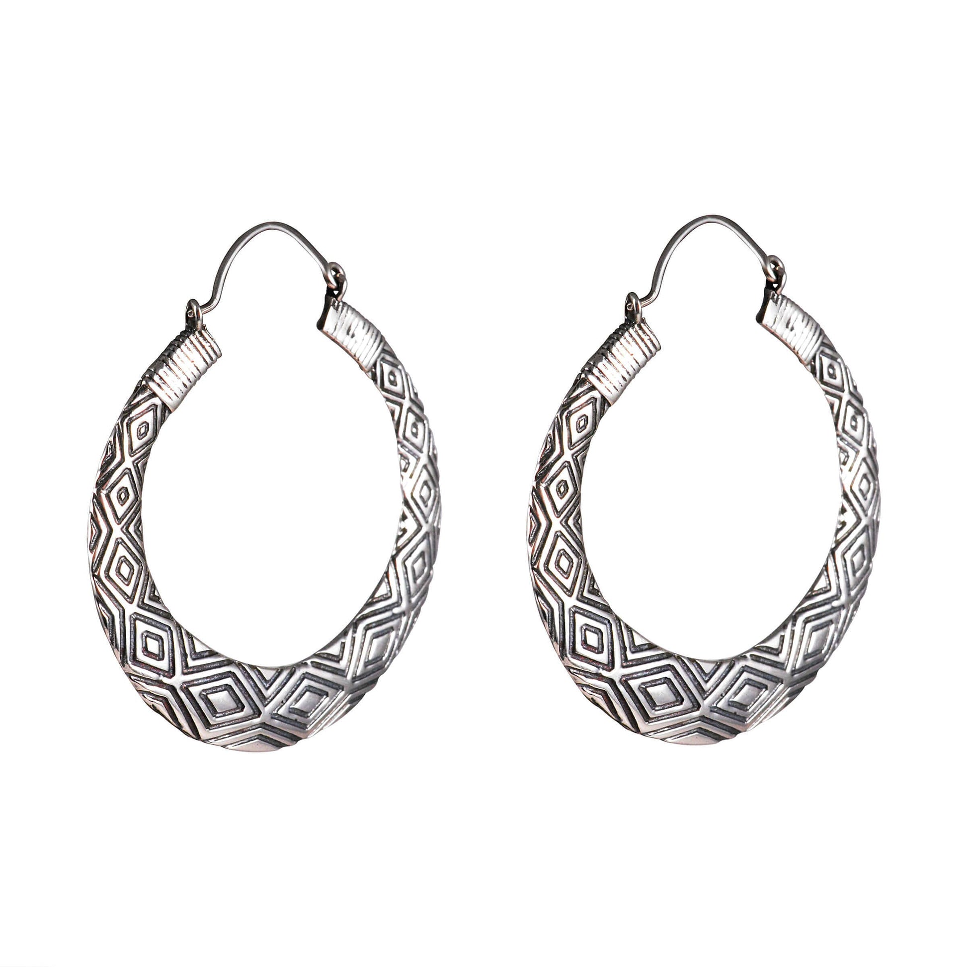 Tribal Earrings Silver Round Bali 2