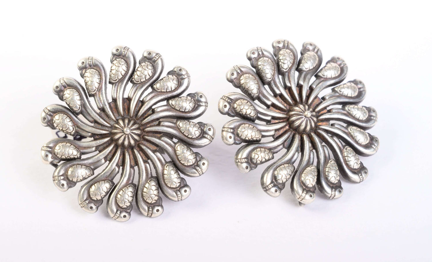Tribal Earrings Silver Round Studs