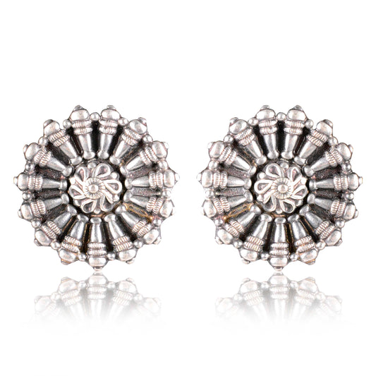 Tribal Earrings Silver Round Studs