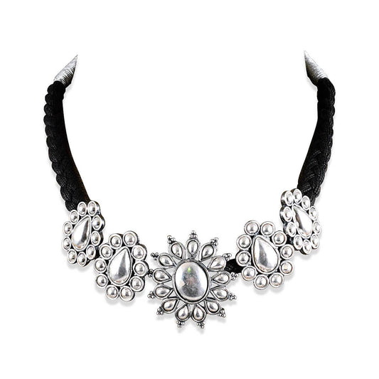 Tribal Necklace 925 Silver Pushp Choker Necklace