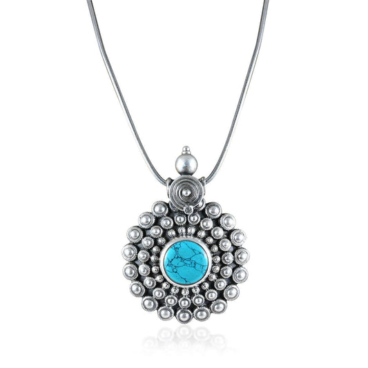 Tribal Necklace Calm Sea Turquoise/Firoza Pendant with silver chain