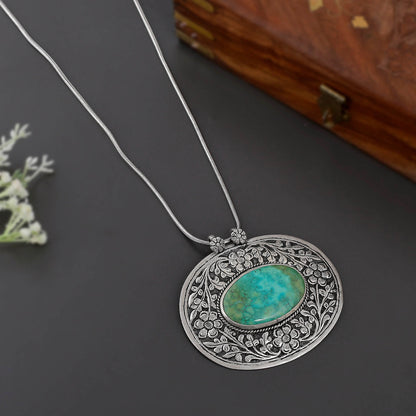 Tribal Necklace Turquoise Stone Pendant With 925 Silver Chain 2