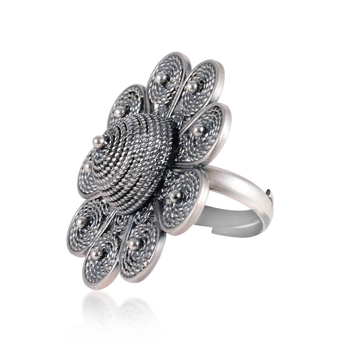 Tribal Rings Spectacular Floral Pure Silver Ring Image 2
